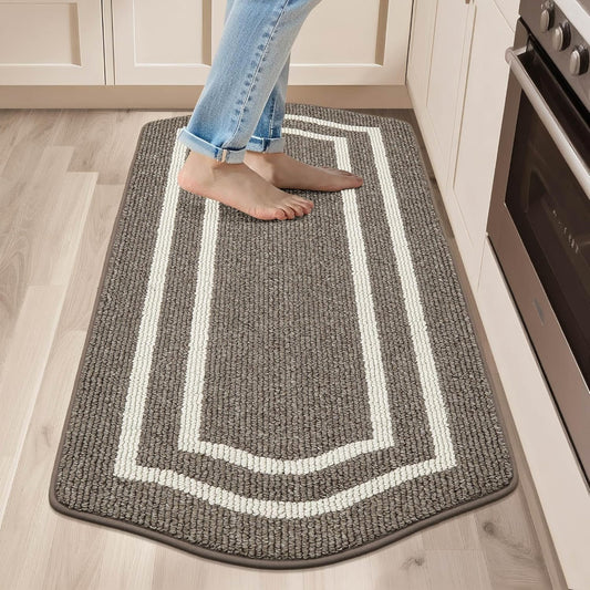 COSY HOMEER Long Kitchen Floor Mats for in Front of Sink Super Absorbent Kitchen Rugs and Mats 24"x48" Non-Skid Kitchen Mat Standing Mat Washable,Polypropylene,Brown,Frame