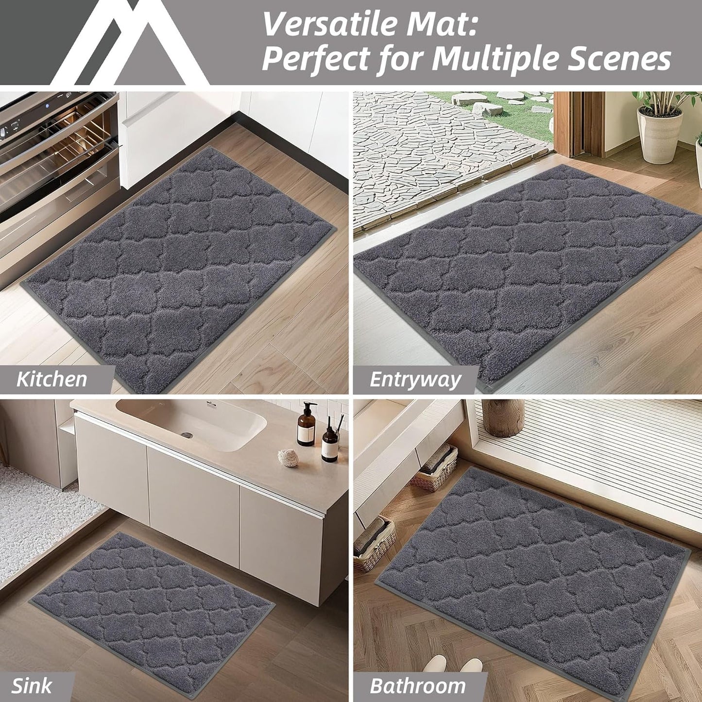 COSY HOMEER Kitchen Rugs Washable Non Slip Kitchen Mats for Floor Absorbent Kitchen Carpet 20" x 32" Soft Rugs for Kitchen,Sink Mat,Entrance,Area Rugs,Dark Grey