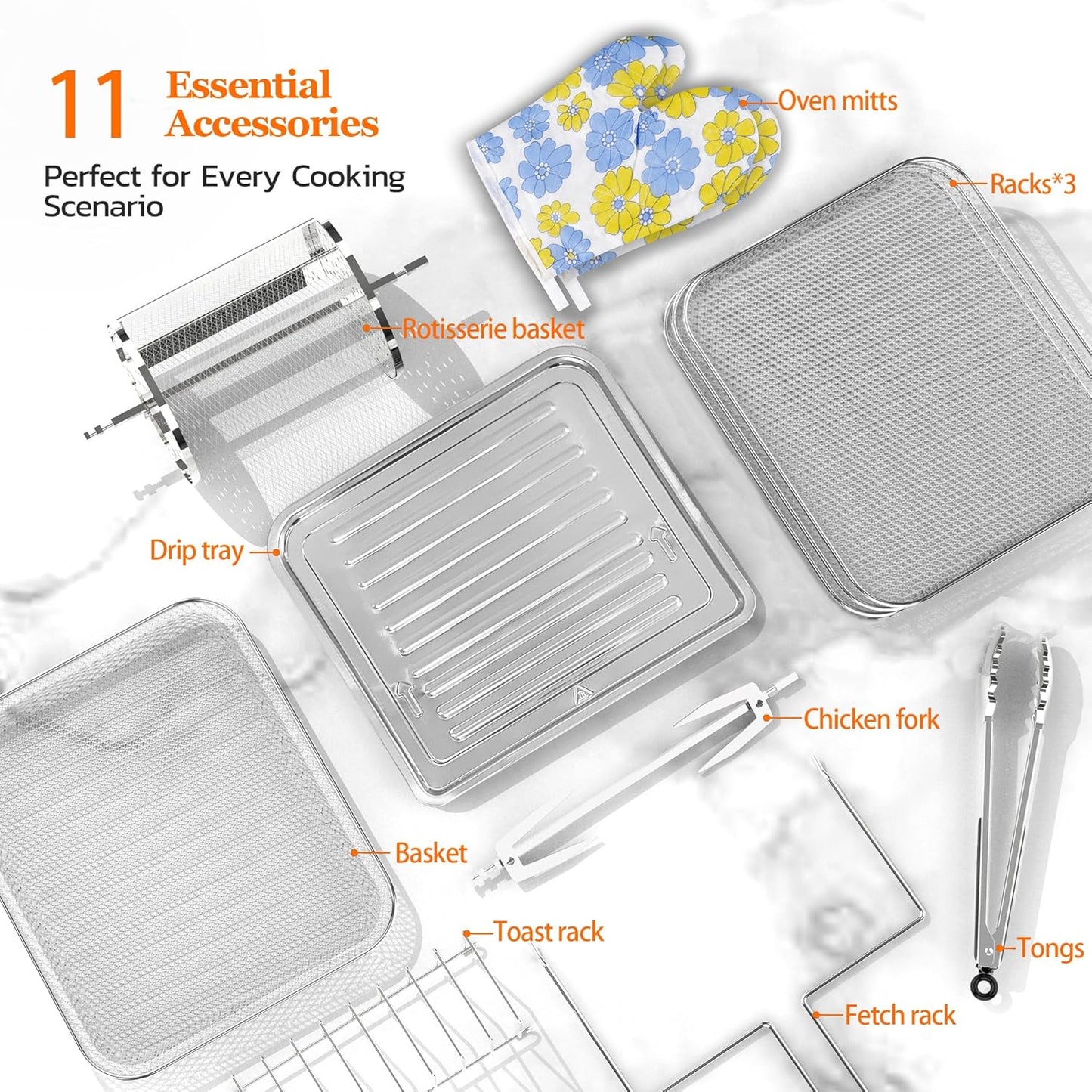 Air Fryer Oven Large 20 QT, 10-in-1 Toaster Oven Air Fryer Combo with Window for Family, Airfryer Oven with Rotisserie, 3 Dehydrating Racks, ETL Certified