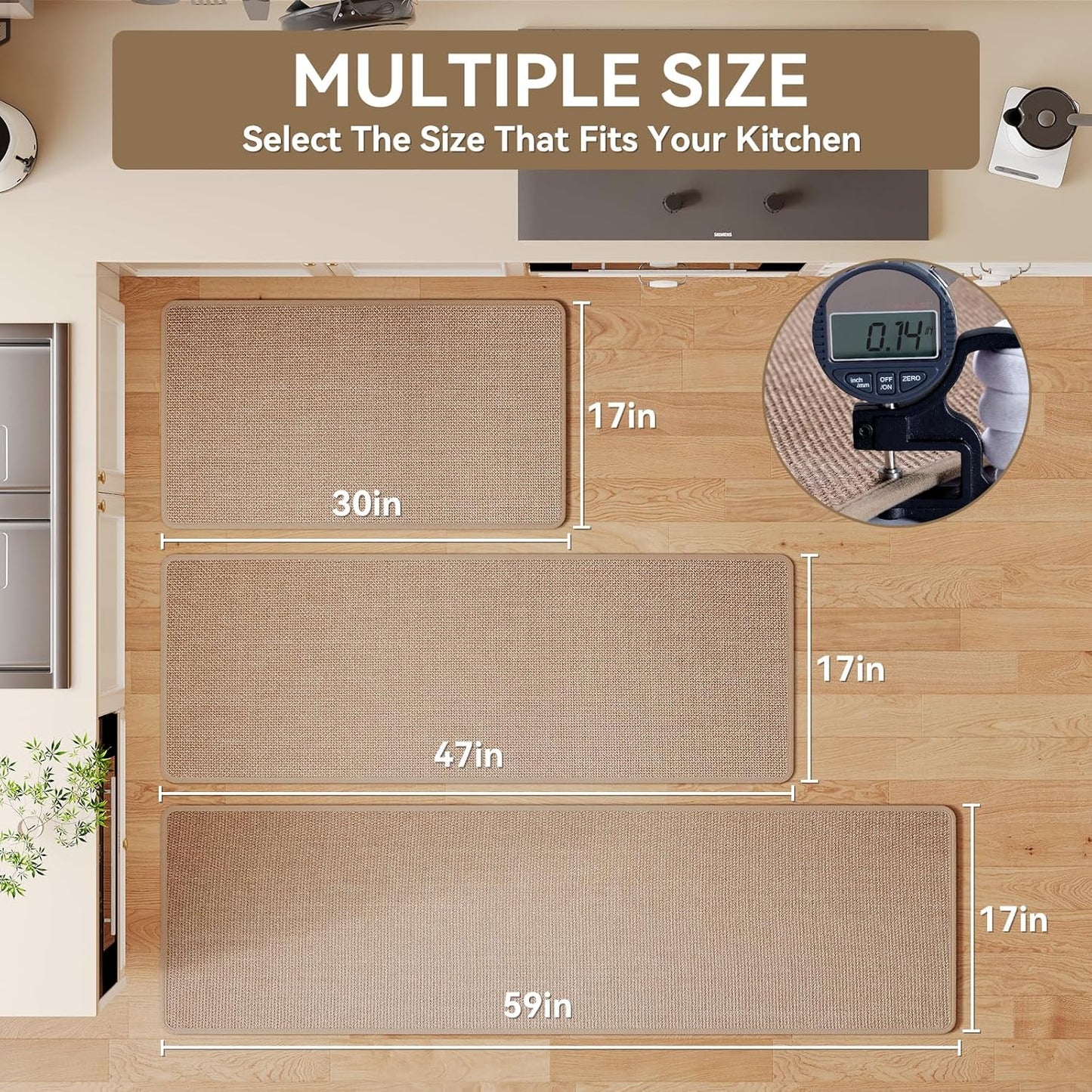 Durable Non-Slip Kitchen Mats，Kitchen Mats in Front of Sink,Quick Drying Mat for Kitchen Counter, 17x59 Brown Water and Oil Absorbent Runner Rugs for Kitchen