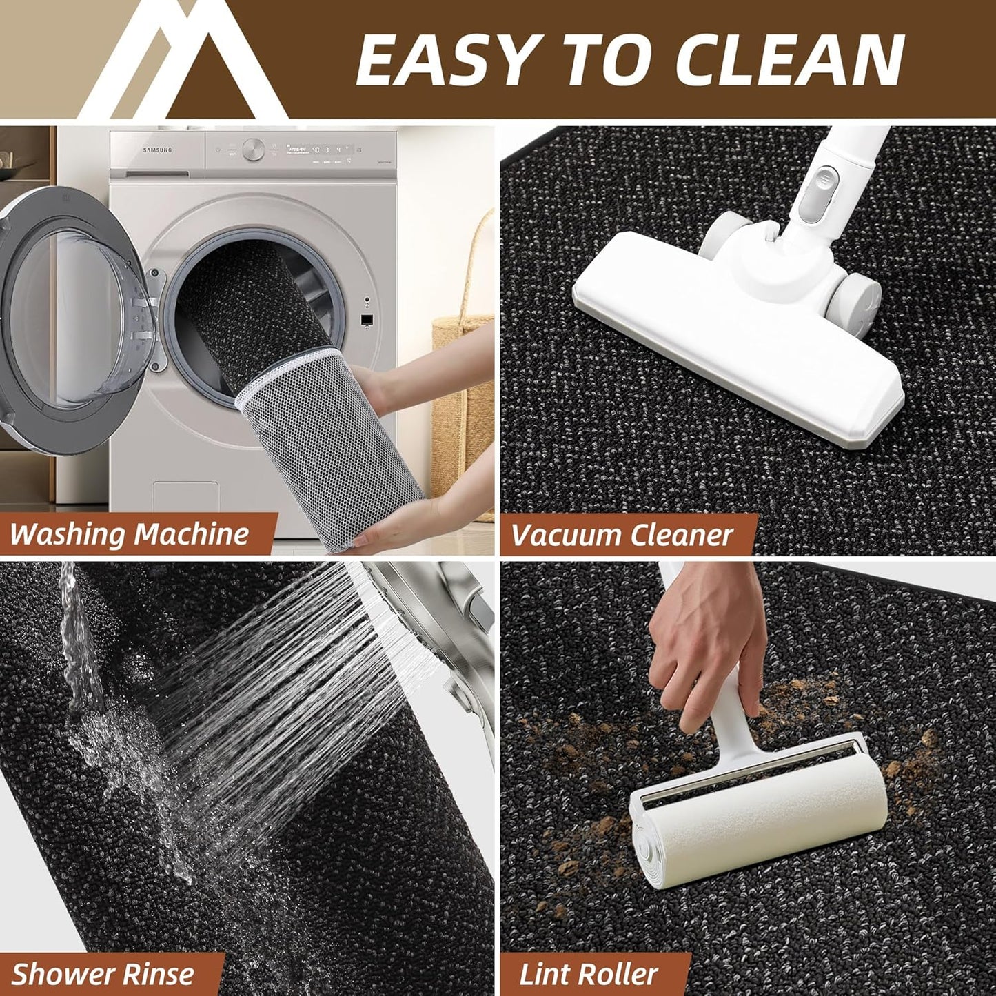 COSY HOMEER Kitchen Rugs and Mats 2PCS Non Slip Kitchen Mats for Floor Washable Stain Resistant Kitchen Runner Rug Sets Absorbent Kitchen Floor Mat 20"x32"+20"x48",Black