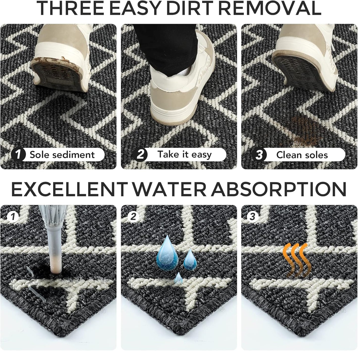 hicorfe Kitchen Rugs and Mats,Kitchen Mats for Floor,20"x48" Non Slip Runner Rug,Absorbent Resist Dirt Comfort Standing Mat Machine Washable for Entryway,Hallway,Front of Sink(Black)