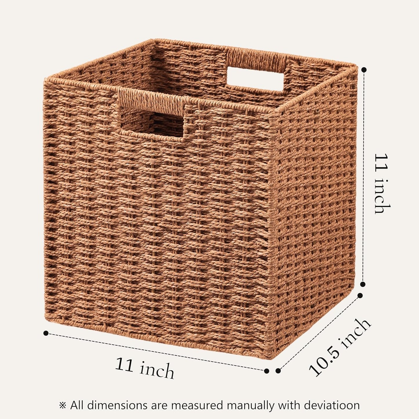 UBBCARE 4 Pack Wicker Basket, 11L×11H×10.5W inch Woven Paper Rope Storage Baskets for shelves, Foldable Cube Storage bin with Handle, Storage Basket for Organizing & Decor, Caramel