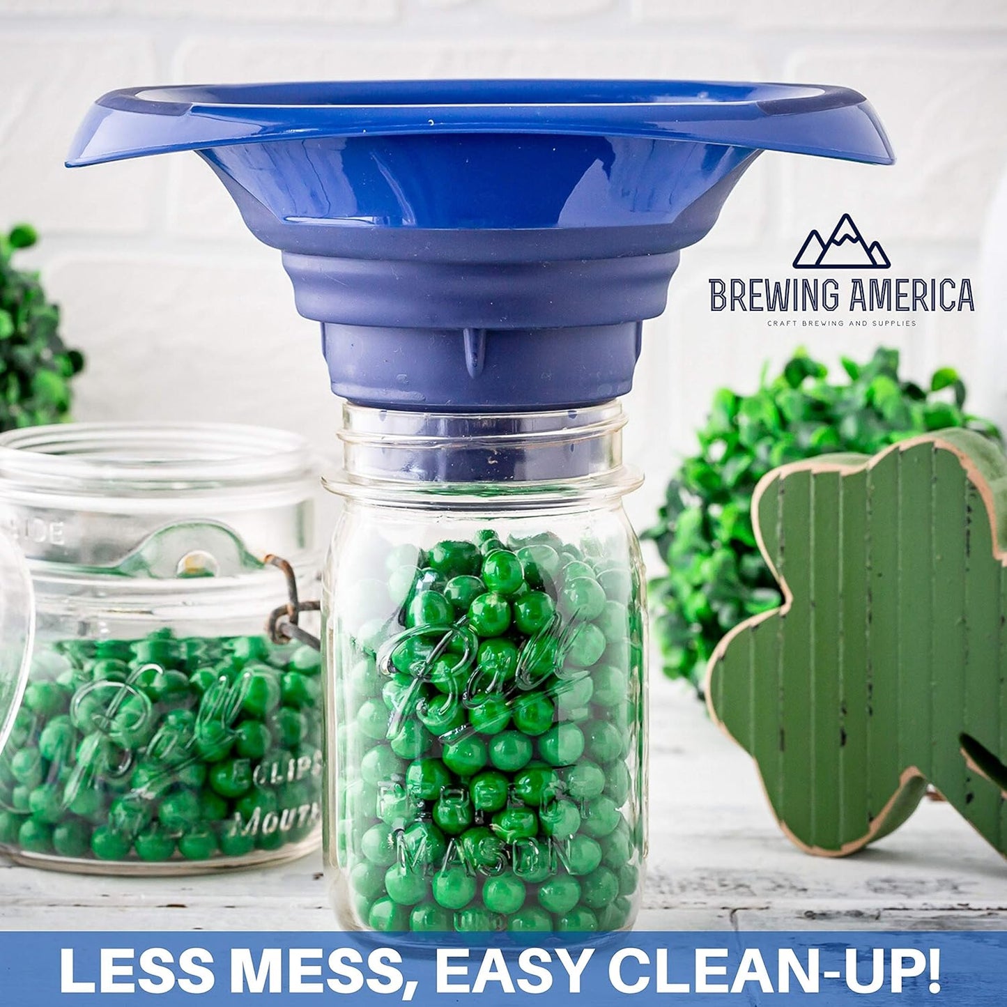 Kitchen Canning Funnel – Collapsible Silicone Food Funnel for Wide Mouth and Regular Mason Jars – Flexible Use for Coffee, Liquid, Jam, Cooking, Baking, Crafts - Blue