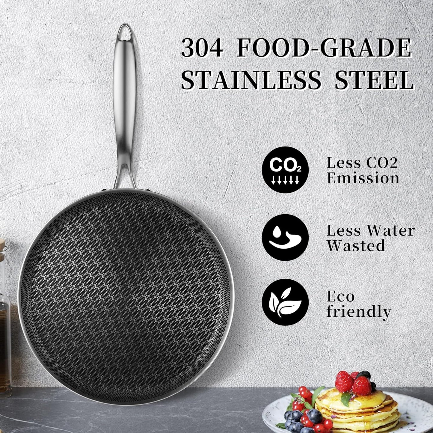 Nonstick Crepe Pan 12 inch Stainless Steel Crepe Pan Honeycomb Coating Flat Skillet Tawa Dosa Tortilla Pan,Omelet Pan with All Stove Tops Available, Induction Compatible