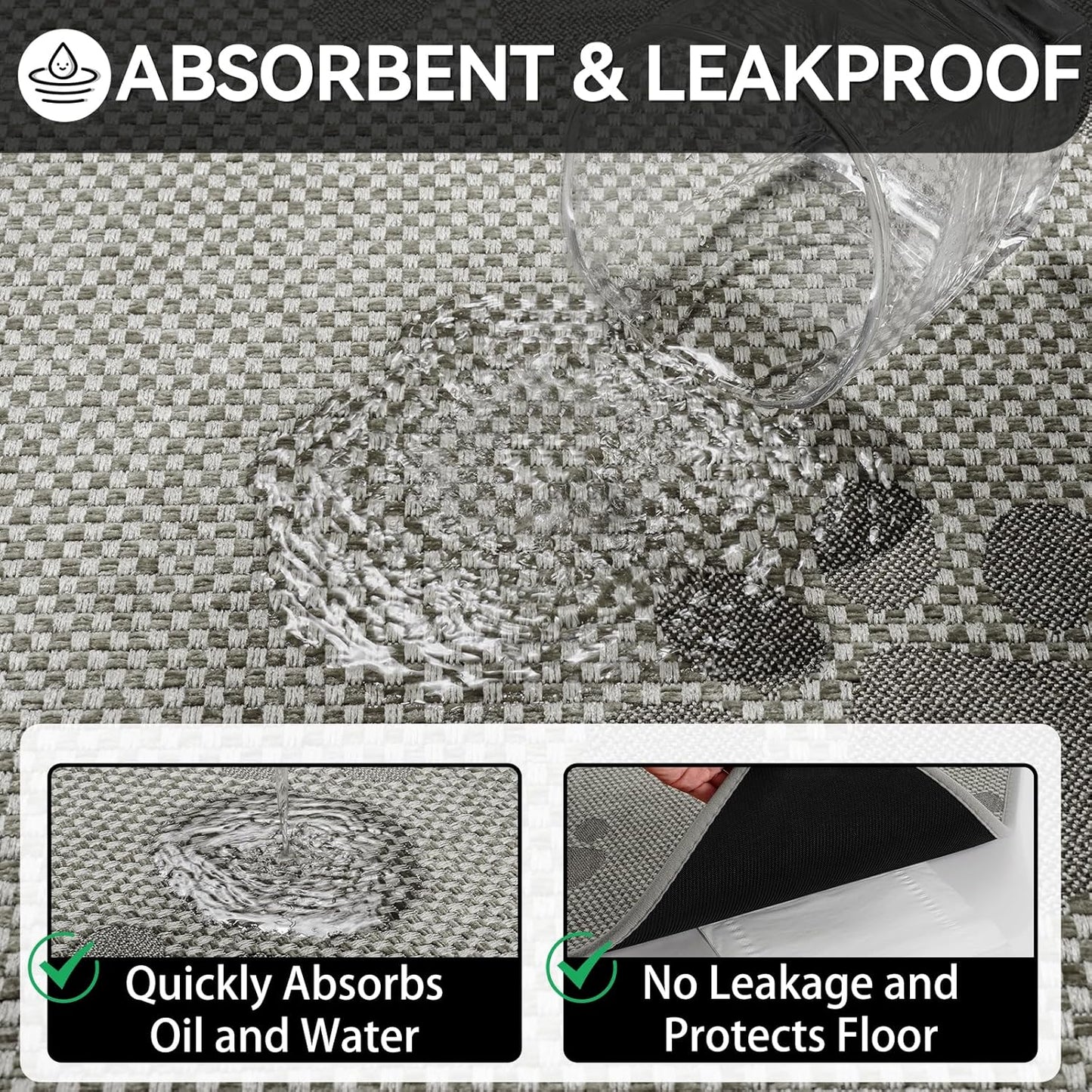 Kitchen Mats for Floor, Super Absorbent Kitchen Rugs Non Slip Washable, Rubber Backing Soft Woven Linen Embroidery Runner Rug, Standing Mat Kitchen Sink Mat, Easy to Clean, Gray 17x47