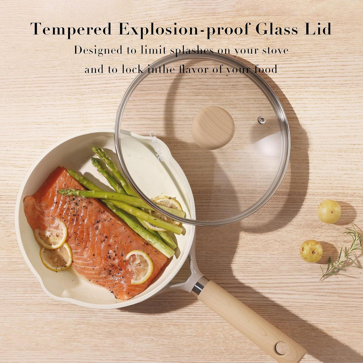 CAROTE 10" Ceramic Saute Pan wilt Lid, Non Stick Frying Pan Skillet Chef's Pan, Healthy & PFOA/PFAS Free, Induction-Compatible, Taupe