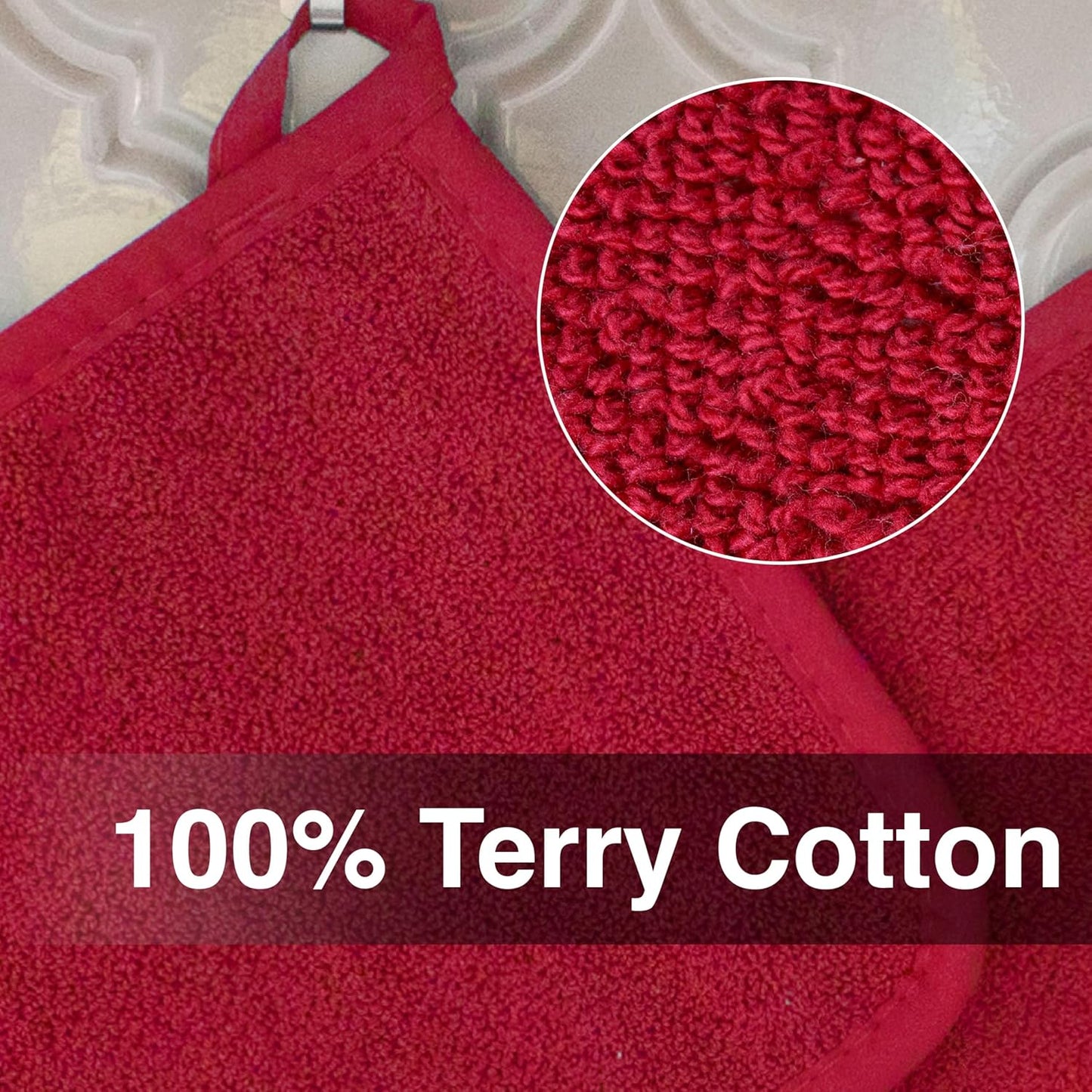 RITZ Terry Potholder & Hot Pad: Unparalleled Heat Resistant, Durable 100% Cotton – Ergonomically Designed for Optimal Grip – Easy-Care Machine Washable – 4-Pack, Paprika Red