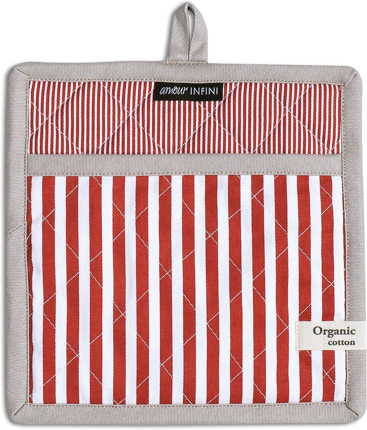 AMOUR INFINI Pot Holders Heat Resistant Cotton Set of 2 Nonslip 8"x8" Inch Hot Pads for Kitchen, BBQ, Baking & Cooking with Hanging Loops (Stripe Rust)