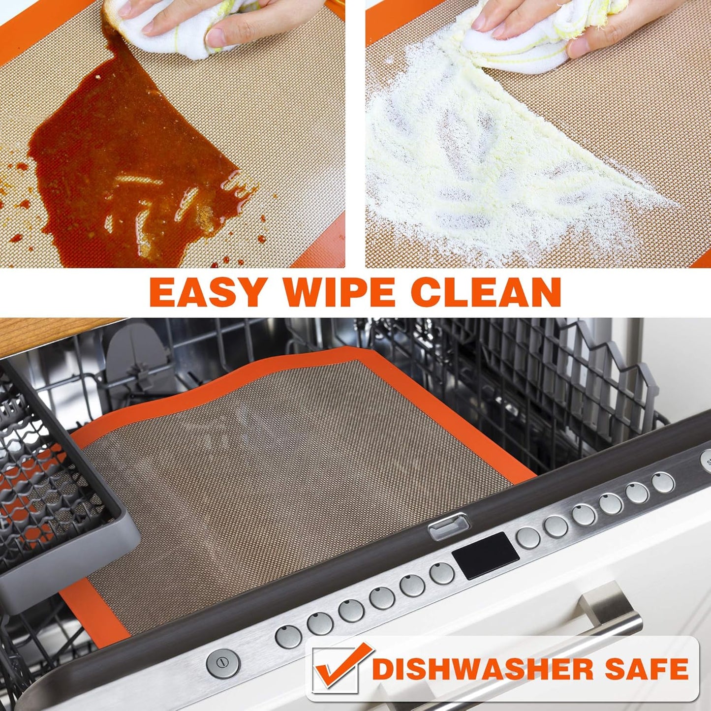 Silicone Baking Mat - Best German Silicone - Non Slip Silicone Baking Sheet, Non Stick Reusable Silicone Mats for Baking, Oven Liner, Counter Mat - 2 Quarter Sheets Baking Mat