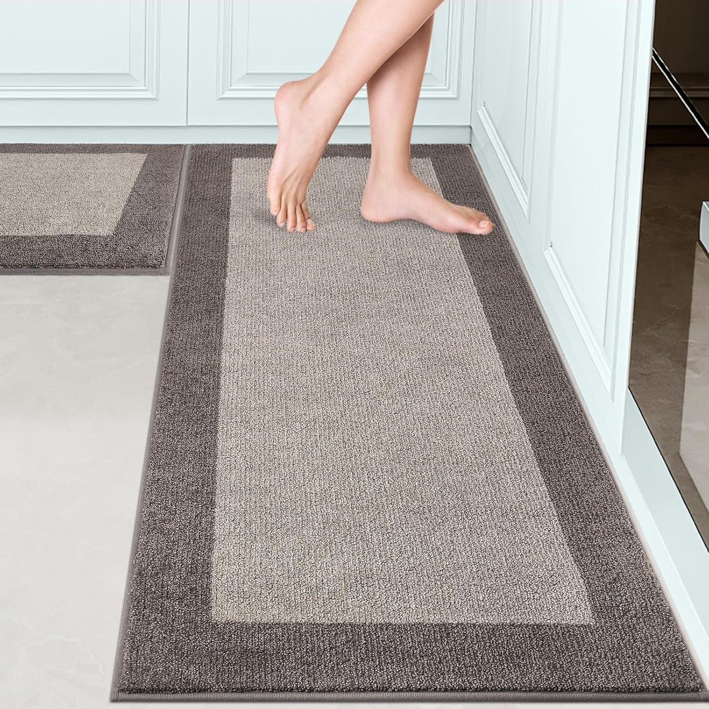 Machine Washable (24" x 36"+ 24" x 60"') Kitchen Rugs Set of 2, Non Slip Kitchen Mats for Floor, Absorbent Entrance Runner Rugs for Bedroom, Hallway, Bathroom, Door (Roll Packing)