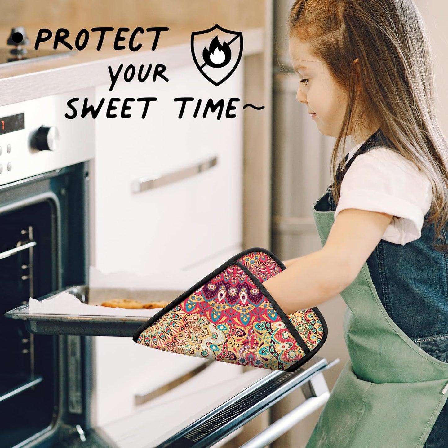 Colorful Abstract Mandala Floral Pot Holders for Kitchen, Boho Vibrant Ethnic Flower Botanical Heat Resistant Hot Pads and Oven Mitts for Baking Cooking