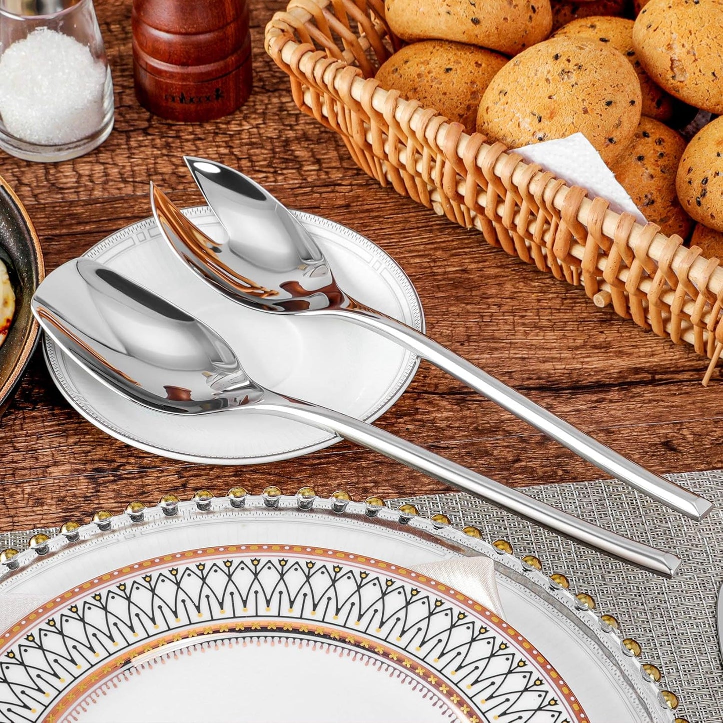 KEAWELL Premium 10" Salad Serving Set, 18/10 Stainless Steel, Mirror-Polished, Includes Salad Spoon and Fork, Set of 2