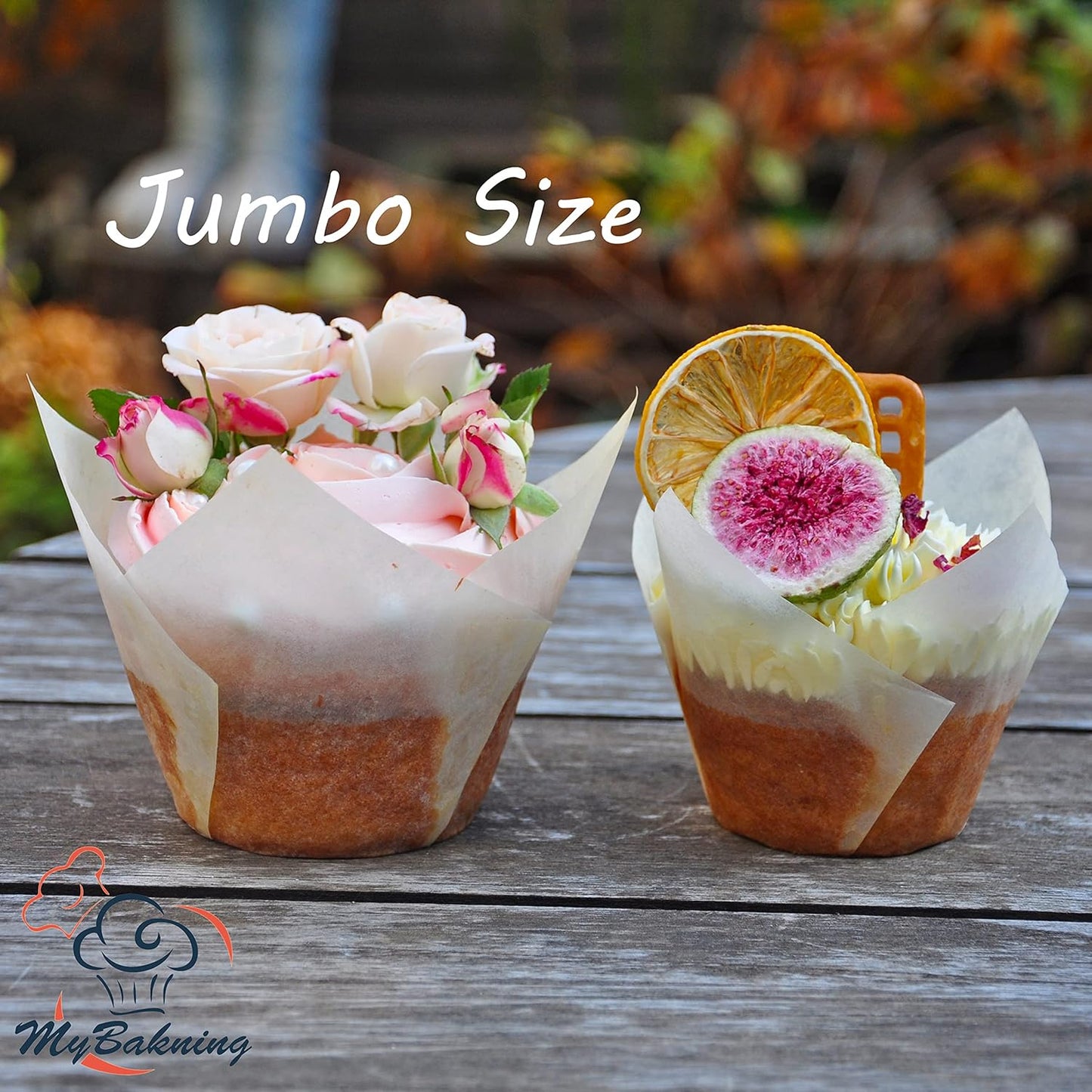 Jumbo Extra Large size White Tulip Baking Cups 2-1/4"(Base diameter) x 3-3/4"(Wall height) Greaseproof paper baking cupcake Muffin liners, Case of 130 pcs