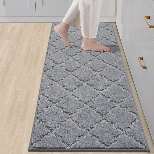 COSY HOMEER Soft Kitchen Floor Mats for in Front of Sink Super Absorbent Rugs and 20"x59" Non-Skid Mat Standing Washable,Polyester,Grey