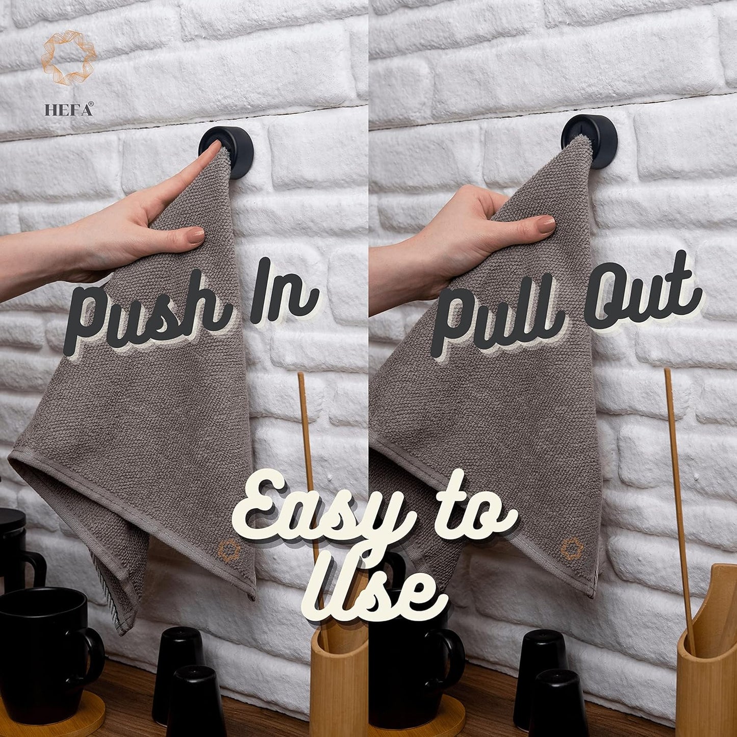 HEFA Towel Holder, 8 Pack Modern Kitchen Towel Hooks, Plastic, Chrome, Wall Mount, Towel Organizer, Kitchen and Bathroom Organization, 2 lbs Weight Capacity