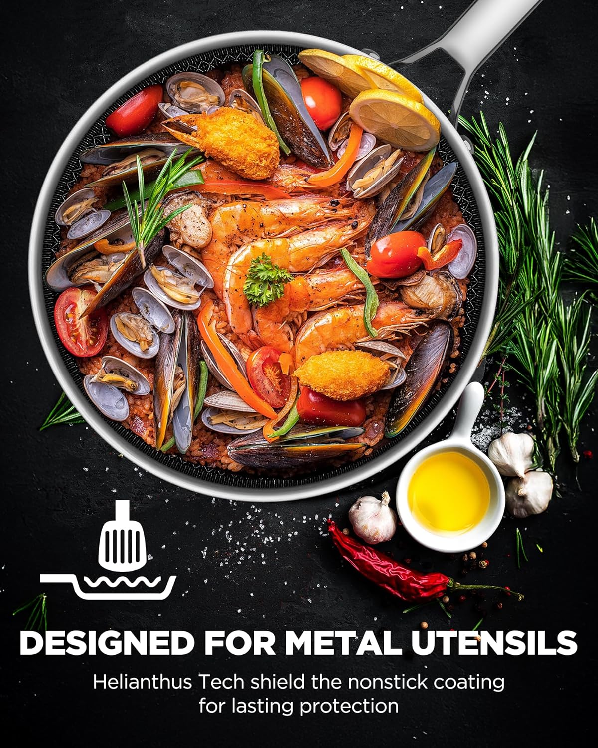 Nonstick Frying Pan Set with 2 Lid, Non-Toxic Tri-Ply Hybrid Ceramic Skillet 3 Piece, 8, 10 & 12 Inch Stainless Steel Pans, PFAS/PFOA/PTFE Free, Dishwasher & Oven Safe, Induction Compatible