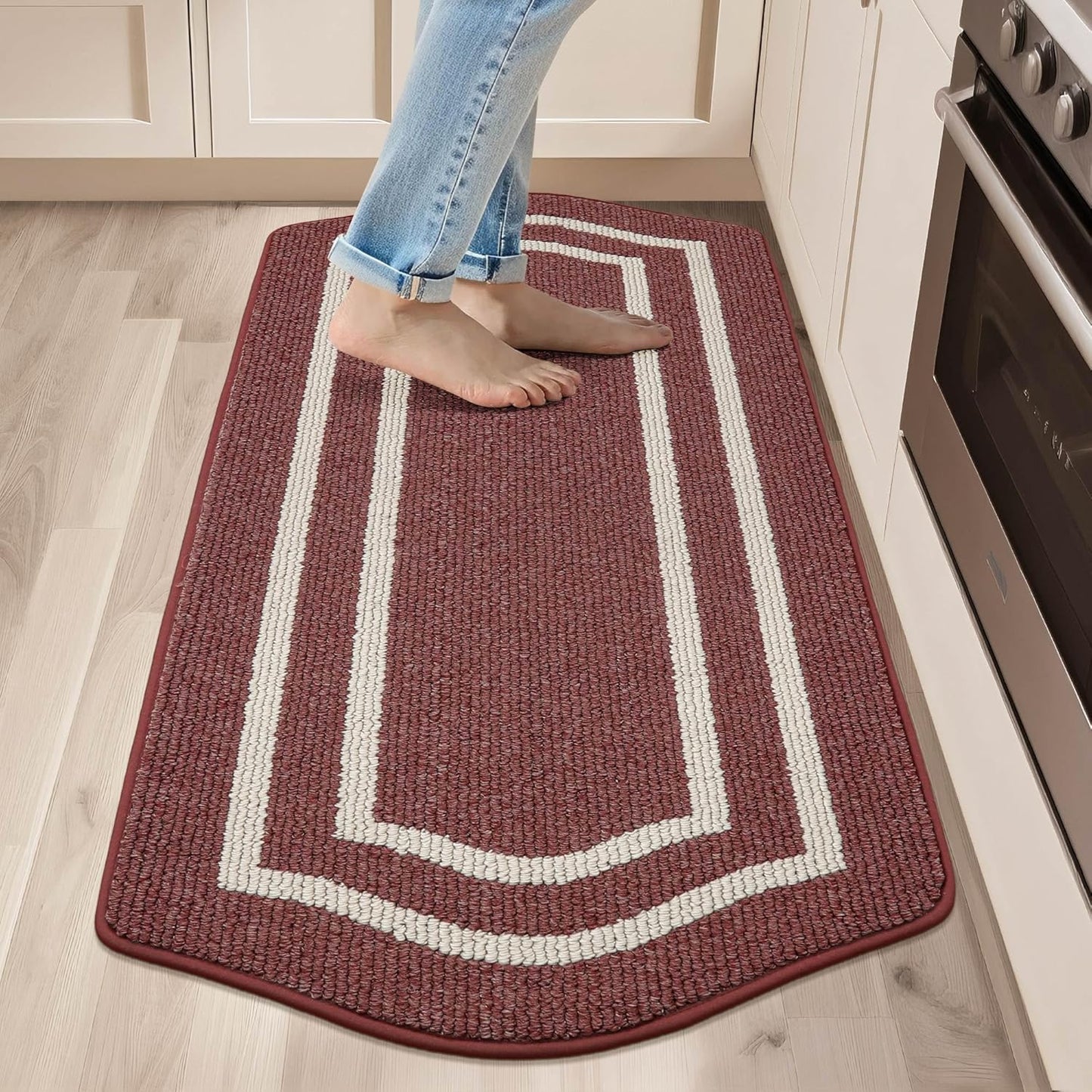 COSY HOMEER Long Kitchen Floor Mats for in Front of Sink Super Absorbent Kitchen Rugs and Mats 24"x48" Non-Skid Kitchen Mat Standing Mat Washable,Polypropylene,Red,Frame