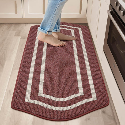 COSY HOMEER Long Kitchen Floor Mats for in Front of Sink Super Absorbent Kitchen Rugs and Mats 24"x48" Non-Skid Kitchen Mat Standing Mat Washable,Polypropylene,Red,Frame