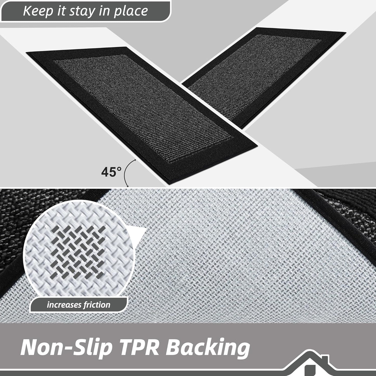 BEQHAUSE Kitchen Rugs and Mats Set of 2 Non-Slip Kitchen Mats for Floor, Absorbent and Stain Resistant Kitchen Runner, Machine Washable Rugs for Kitchen, Laundry & Sink, 20"x32"+20"x48", Black