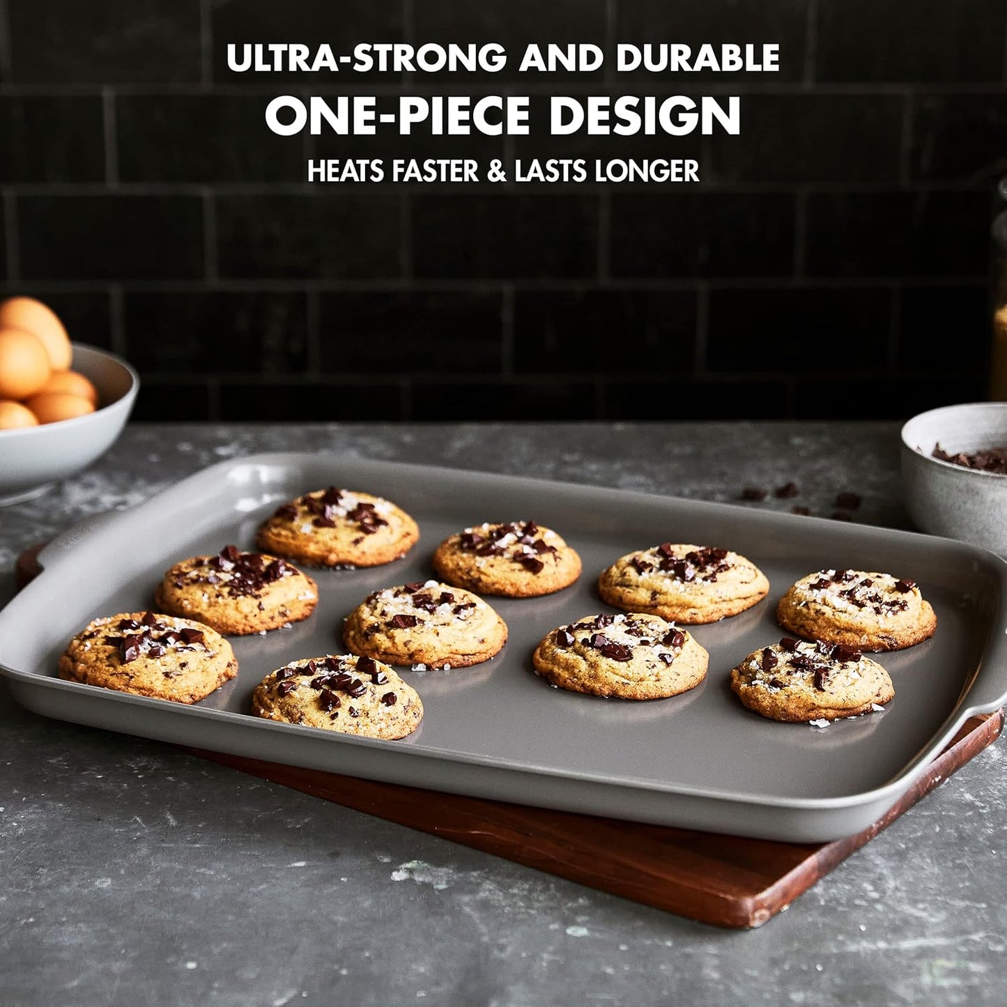 GreenPan Premiere Ovenware Healthy Ceramic Nonstick 13" x 9" Quarter Sheet Baking Pan, PFOA & PFAS-Free, Warp-Free Bakeware, Durable Quick Heating, Oven & Broiler Safe to 600F, Dishwasher Safe, Gray