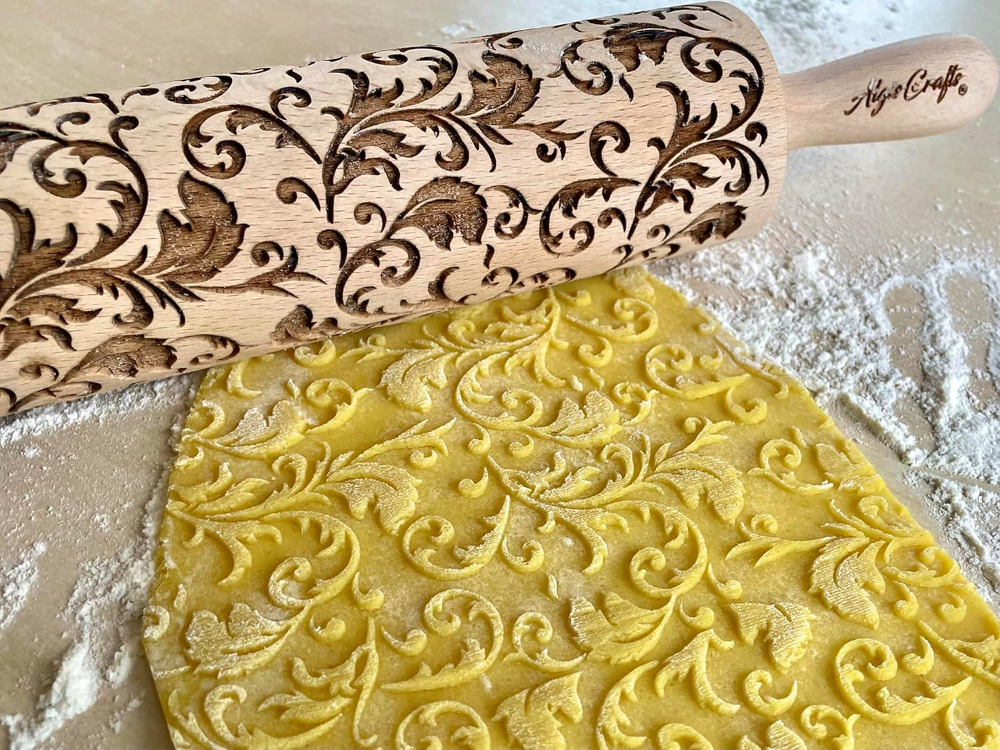Rolling Pin ROYAL Wooden Engraved Rolling Pin With Classic Flowers Embossed Cookies Birthday gift Gift for mother Bridal shower