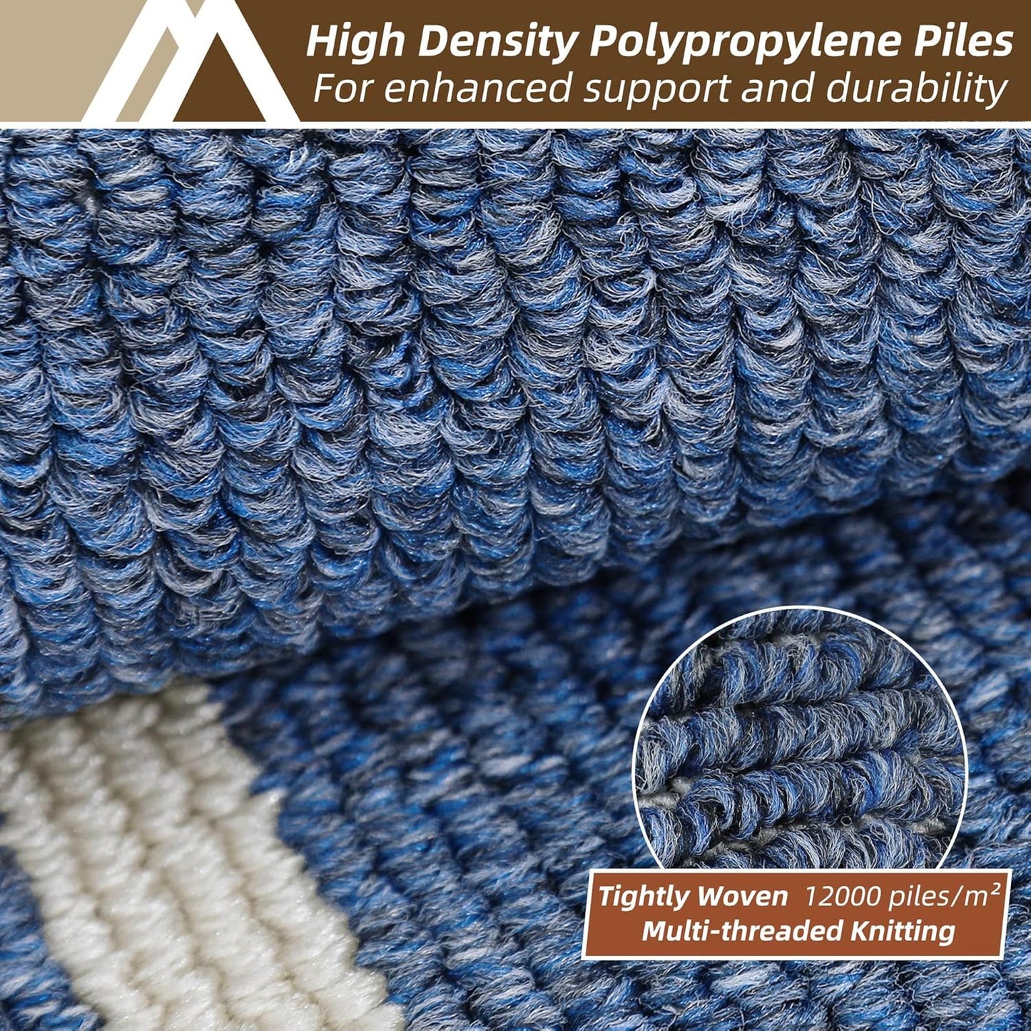 COSY HOMEER Long Kitchen Floor Mats for in Front of Sink Super Absorbent Kitchen Rugs and Mats 24"x48"+24"x59"Non-Skid Kitchen Mat Standing Mat Washable,Polypropylene,Blue,Frame