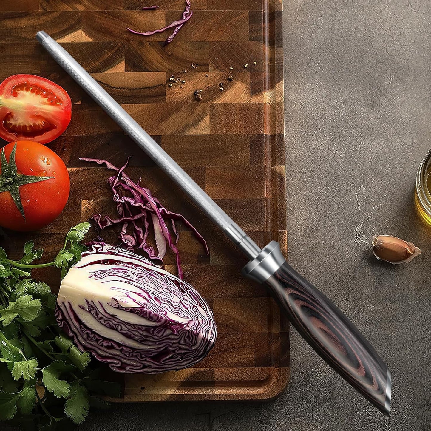 HOSHANHO Honing Rod,10 Inch Professional Kitchen Knife Sharpener Rod, Japanese High Carbon Knife Sharpening Steel with Ergonomic Pakkawood Handle, Ideal for All Chef Knives