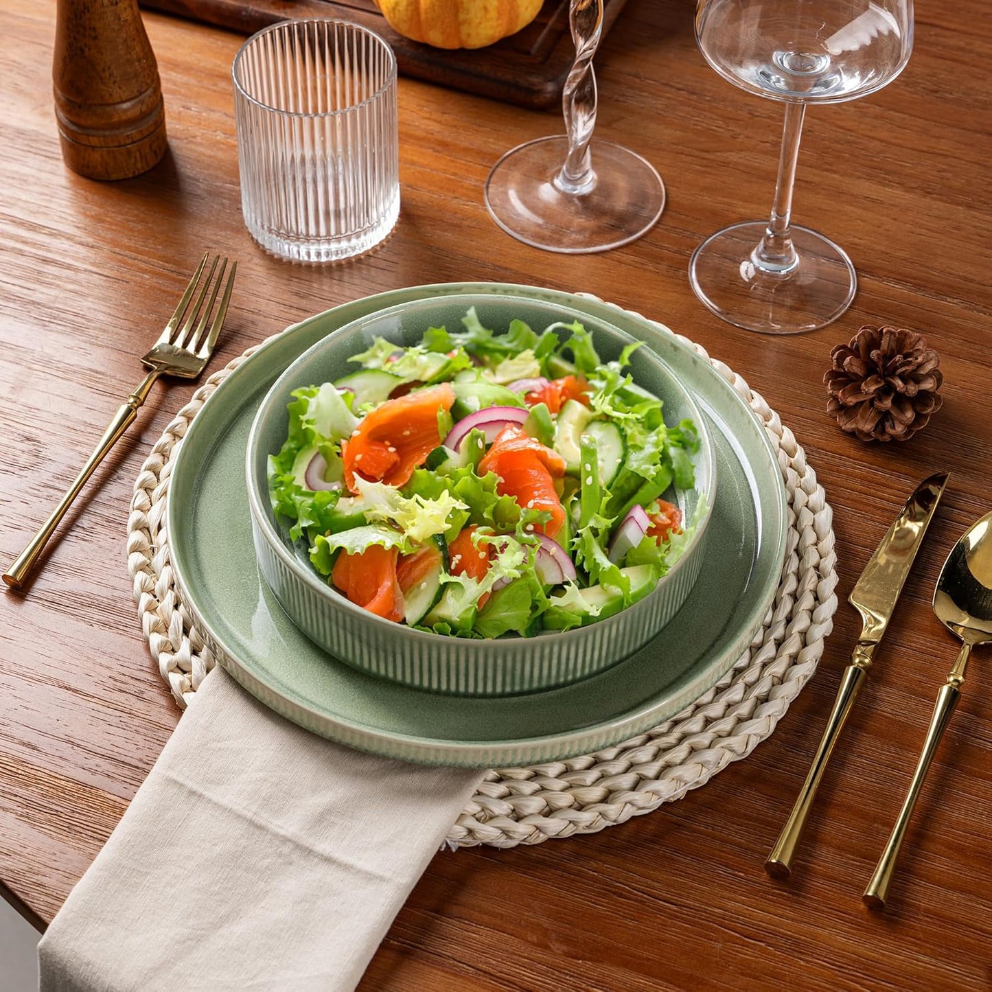 GBHOME 7.5'' Stoneware Pasta Bowls, Serving Bowls Set of 6 for Kitchen, Double Reactive Glaze Bowls for Fruit,Pasta,Salad,Oatmeal,Meal, Microwave Safe (6 pcs)