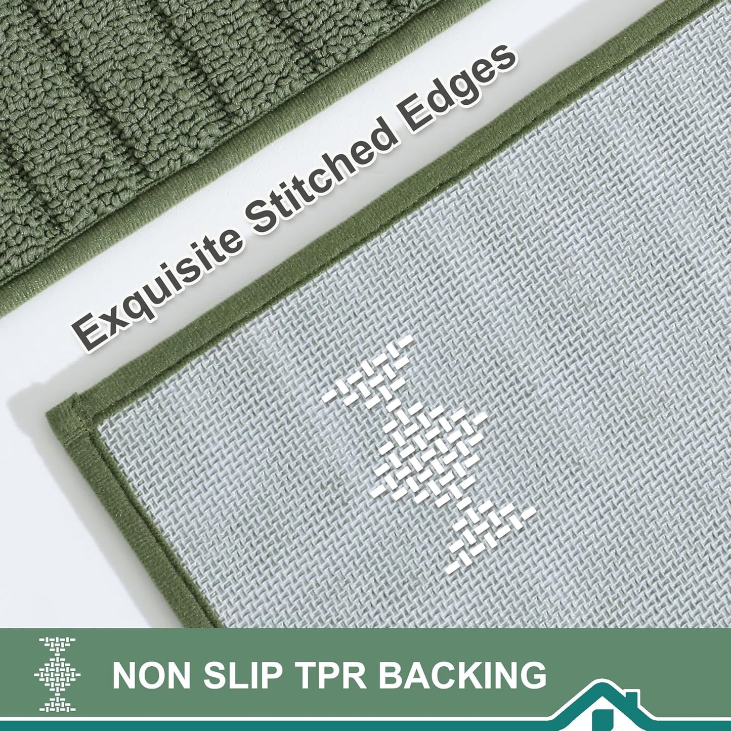 BEQHAUSE-Kitchen-Rugs-Non Slip-Kitchen-Mats- for-Floor Machine Washable Kitchen Rugs 2 Pieces Kitchen Carpet Runner with TPR Backing,Green,20x30inch/20x48inch