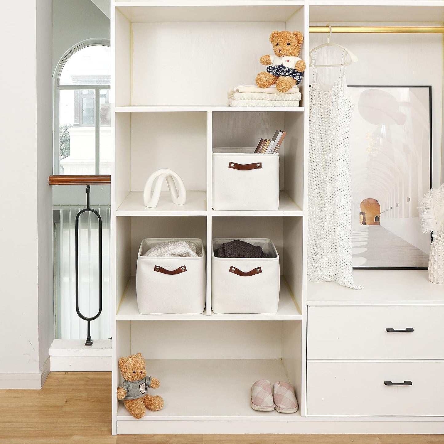 OrganiHaus Large Fabric Storage Baskets for Shelves 3 Pack | 15x11 inches Closet Bins Cloth Cubes Linen Organizers Basket - White Basket