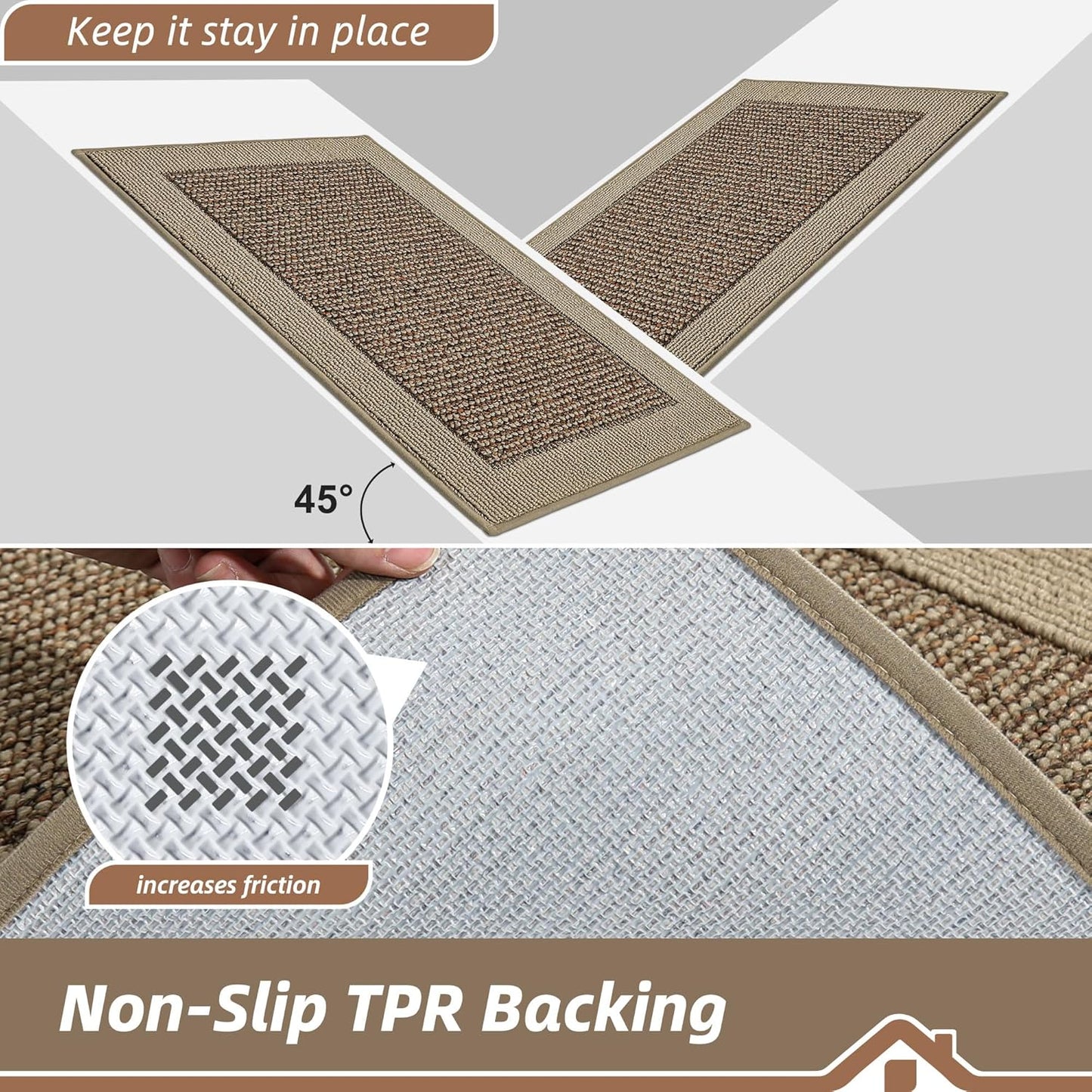 BEQHAUSE Kitchen Rugs and Mats Set of 2 Non-Slip Kitchen Mats for Floor, Absorbent and Stain Resistant Kitchen Runner, Machine Washable Rugs for Kitchen, Laundry & Sink, 24"x36"+24"x60", Taupe