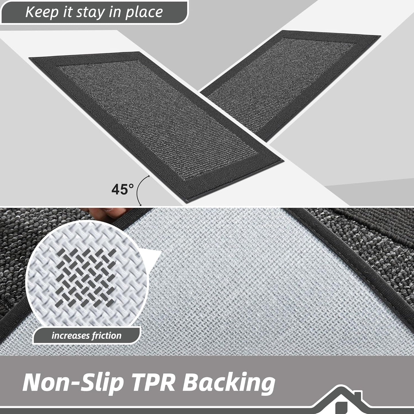 BEQHAUSE Kitchen Rugs and Mats Set of 2 Non-Slip Kitchen Mats for Floor, Absorbent and Stain Resistant Kitchen Runner, Machine Washable Rugs for Kitchen, Laundry & Sink, 20"x32"+20"x48", Charcoal