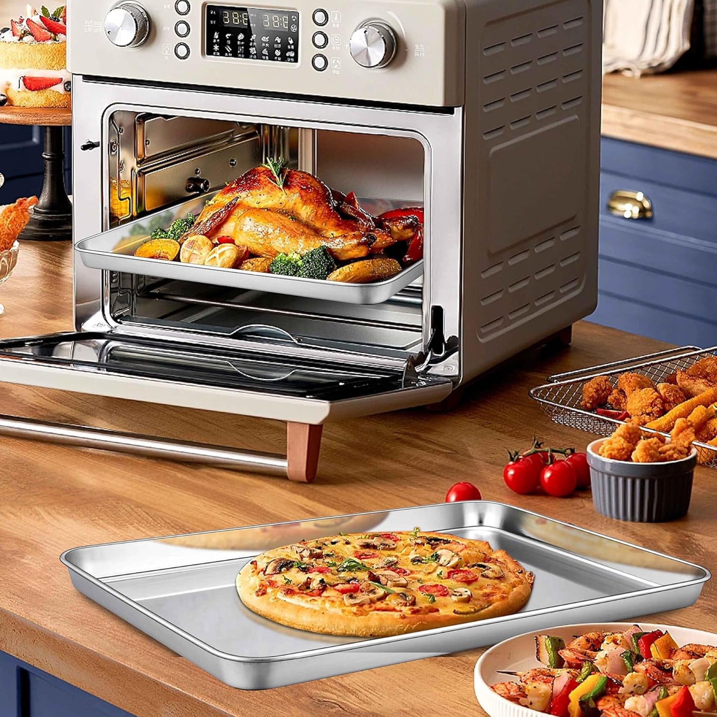 Homikit 2 Pack Baking Sheet, 10 x 8 Inch Stainless Steel Cookie Tray Set for Cooking Toasting, Small Metal Toaster Oven Baking Pan Non Stick, Rustproof & Mirror Finish, Dishwasher Safe