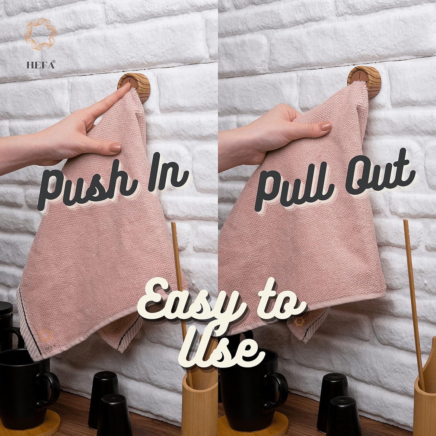 HEFA Towel Holder, Towel Hooks, Dish Towel Holder, Kitchen Organization, Bathroom Accesories, Kitchen Towel Hook, Kitchen Towel Holder, Gift, Kitchen Gadgets (Pine, 4 Pack)