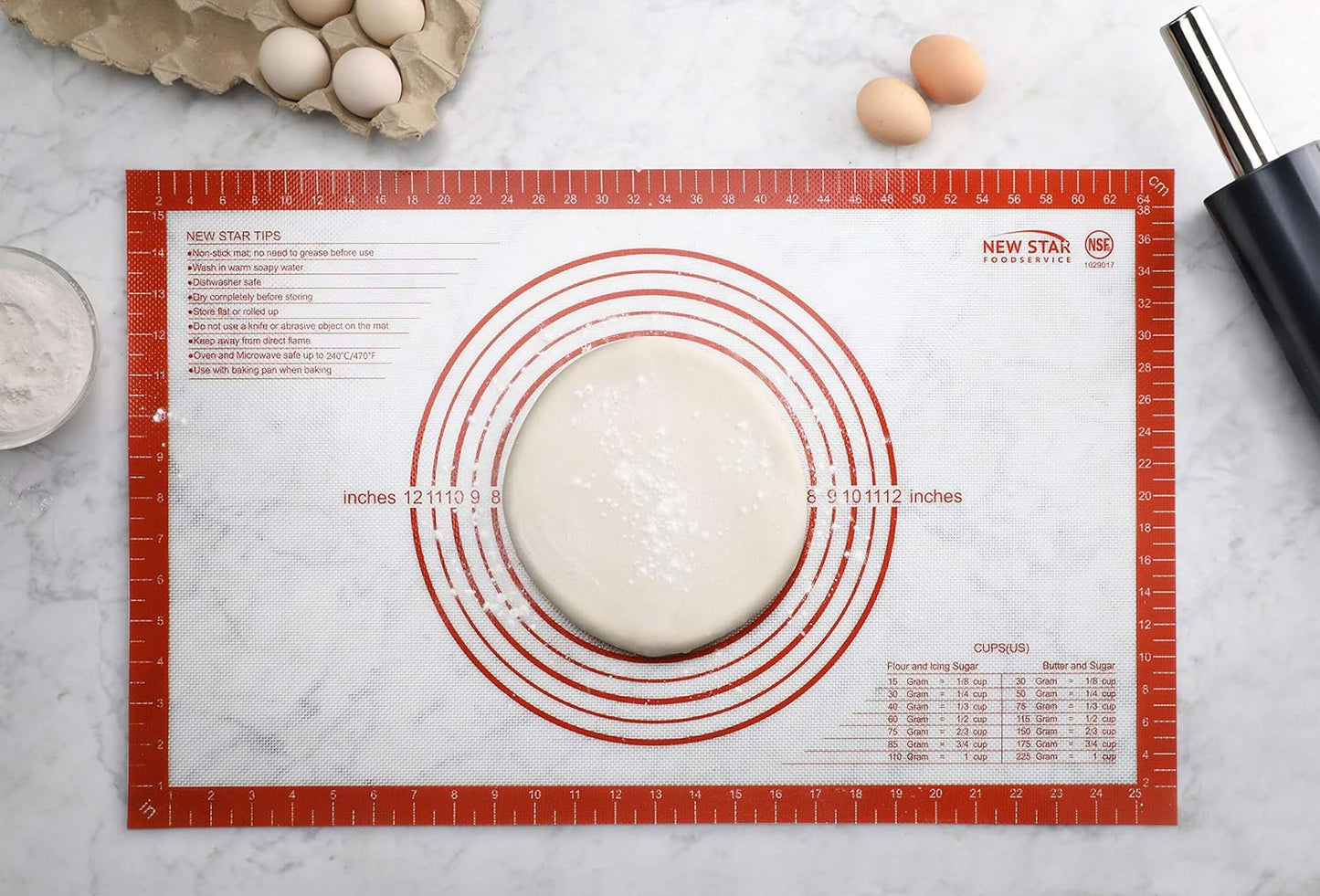 New Star 1029017 Non-Slip Silicone Pastry Mat, Extra Large with Measurements, 16x26'', NSF Certified