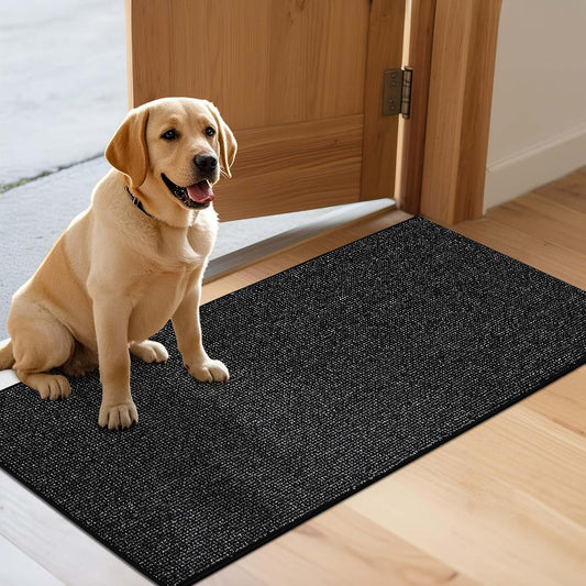 JSEI Dirt Trapper Door Mat 24"x60" Non-Slip Washable Entrance Mat, Dog Doormats, Absorbent & Fade-Resistant Floor Mats, Low Profile Welcome Mats for Entryway, Front Door, and Inside Entrance, Black