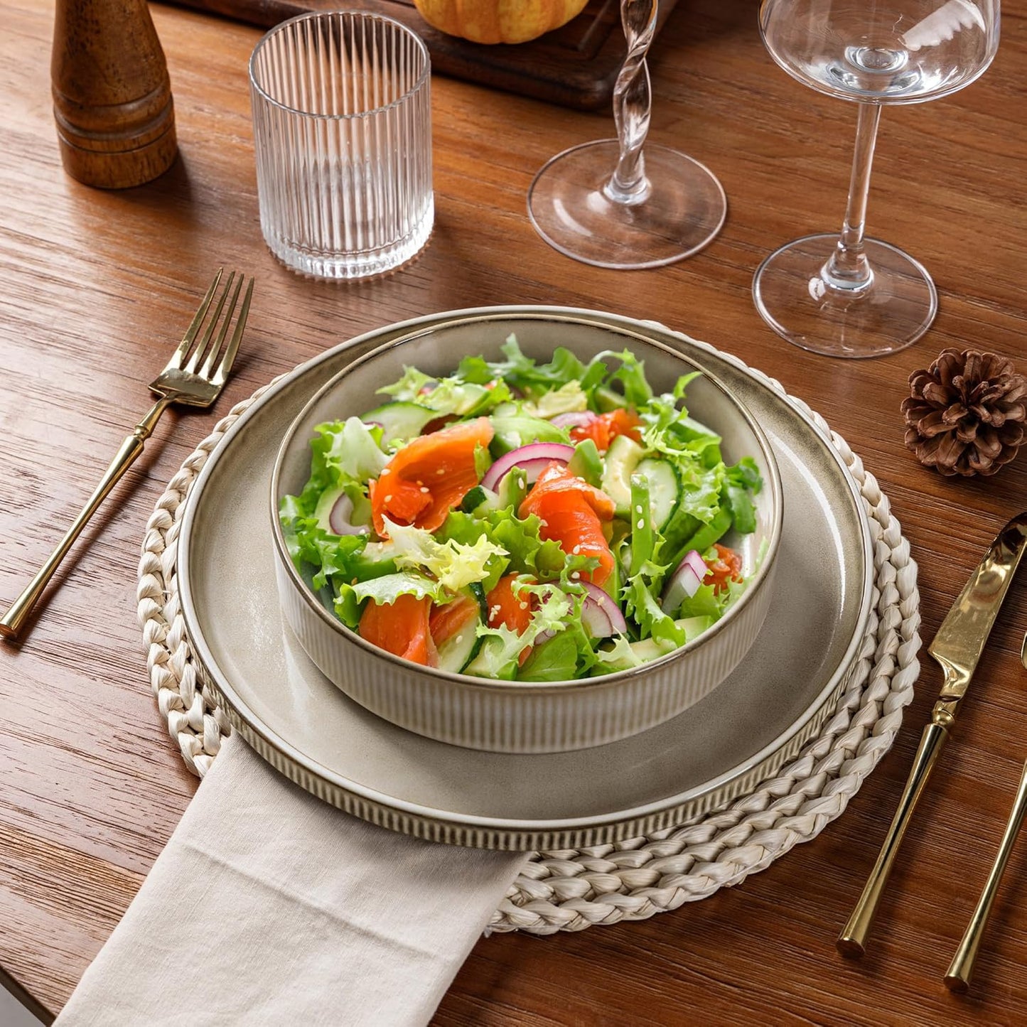 GBHOME 7.5'' Stoneware Pasta Bowls, Serving Bowls Set of 6 for Kitchen, Double Reactive Glaze Bowls for Fruit,Pasta,Salad,Oatmeal,Meal, Microwave Safe (6 pcs)