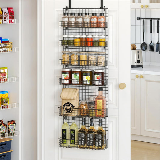 JKsmart High Capacity 6-Tier Spice Rack Organizer with Door Hook, Wall-Mounted & Over-the-Door for Kitchen Pantry Cabinet - Black
