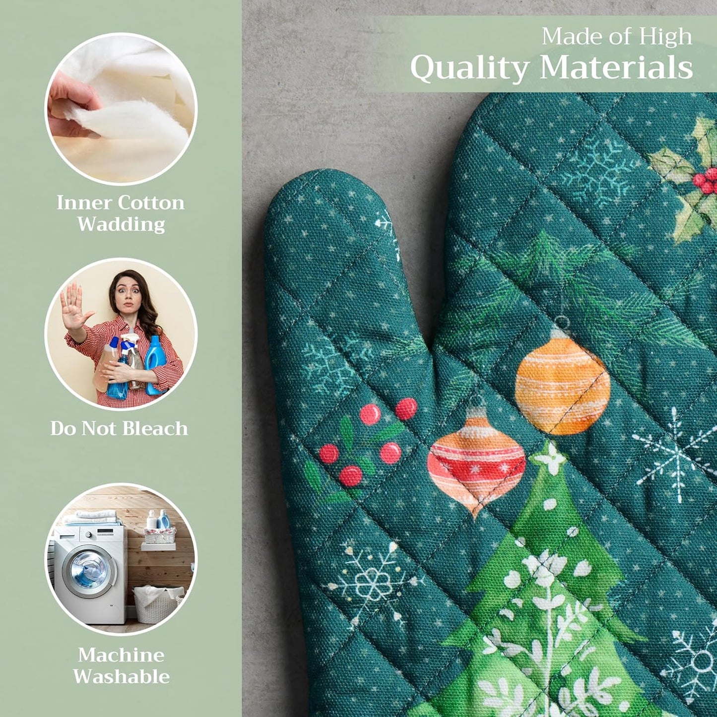 Maison d' Hermine Oven Gloves 100% Cotton Oven Mitt 7" x 13" with Loop Heat Resistant, BBQ, Cooking Gloves, Baking, Grilling, Kitchen, Handling Hot Pans (Pack of 1, Hygge Christmas)