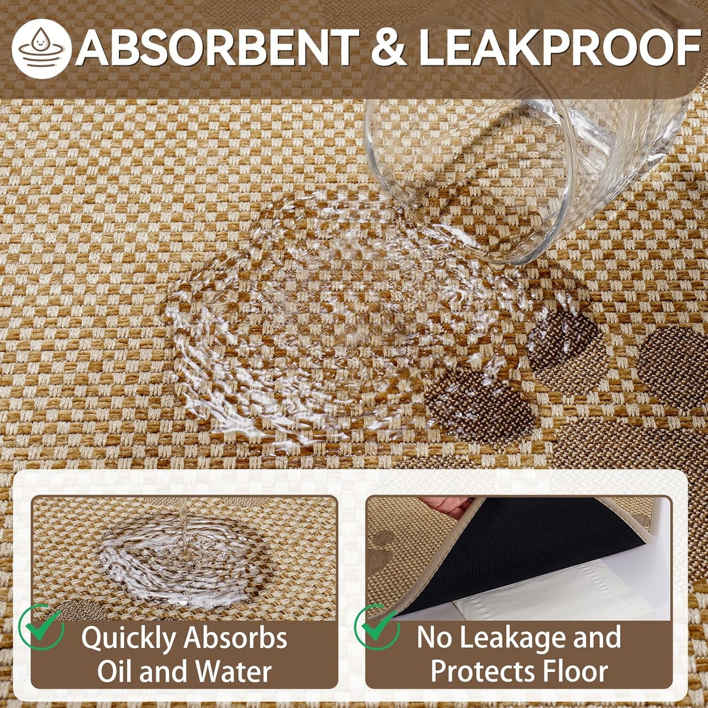 Non-Slip Kitchen Mats for Floor, Soft Woven Linen Embroidery Kitchen Runner Rug - Super Absorbent Washable Kitchen Sink Mat with Rubber Backing for Office & Home Brown 17x59