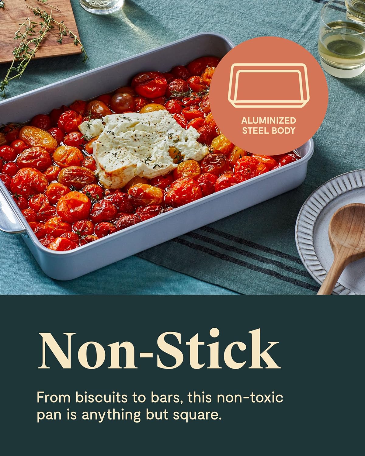 Caraway Non-Stick Ceramic 9”x13” Rectangle Pan Duo - Naturally Slick Ceramic Coating - Non-Toxic, PTFE & PFOA Free - Perfect for Brownies, Lasagnas, and More - Slate