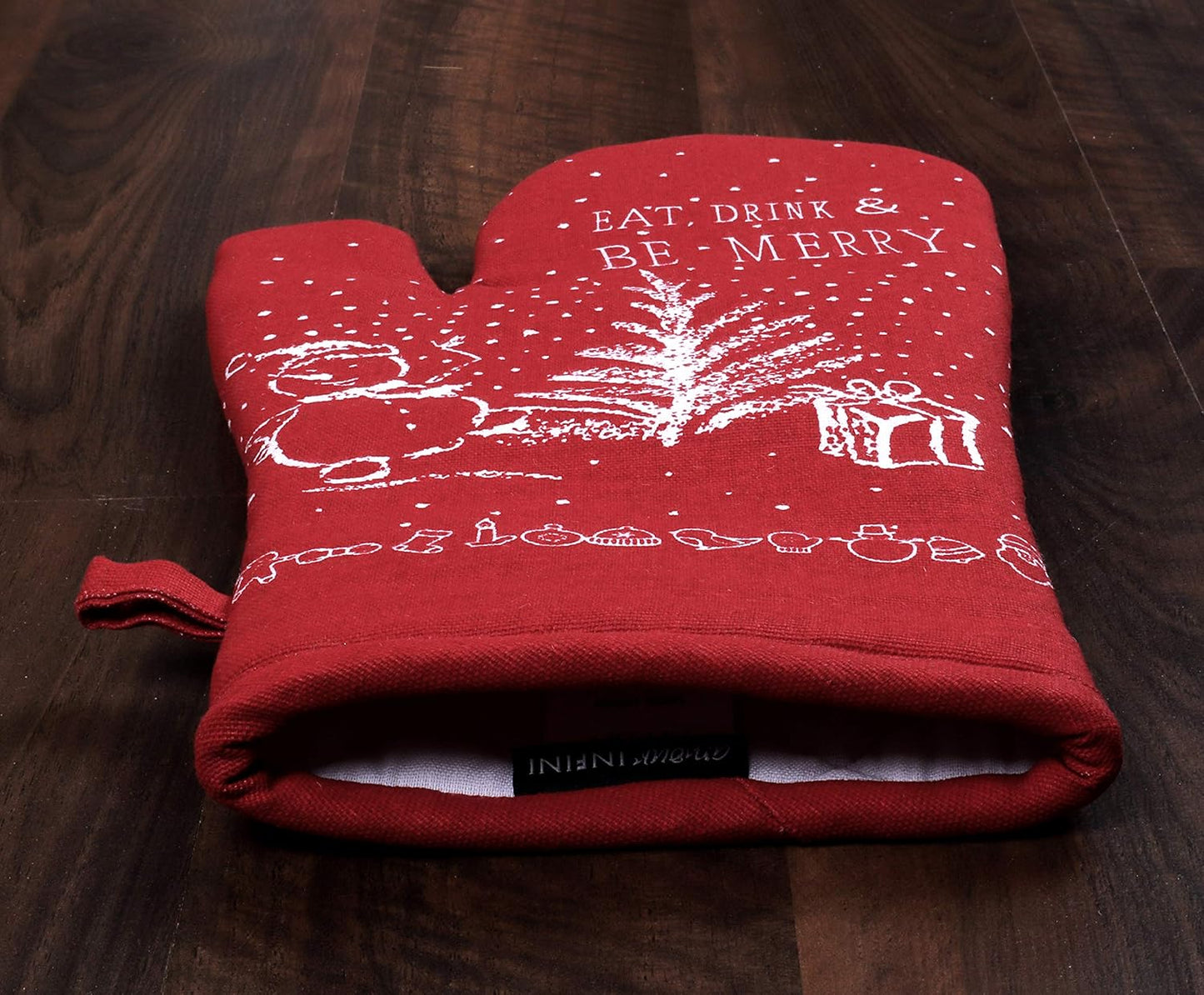 AMOUR INFINI Oven Mitts Set of 1 Quilted Liner with Hanging Loop Non Slip, Heat Resistant, Washable Reusable Oven Mitt (Christmas Party 7x13 Inches)