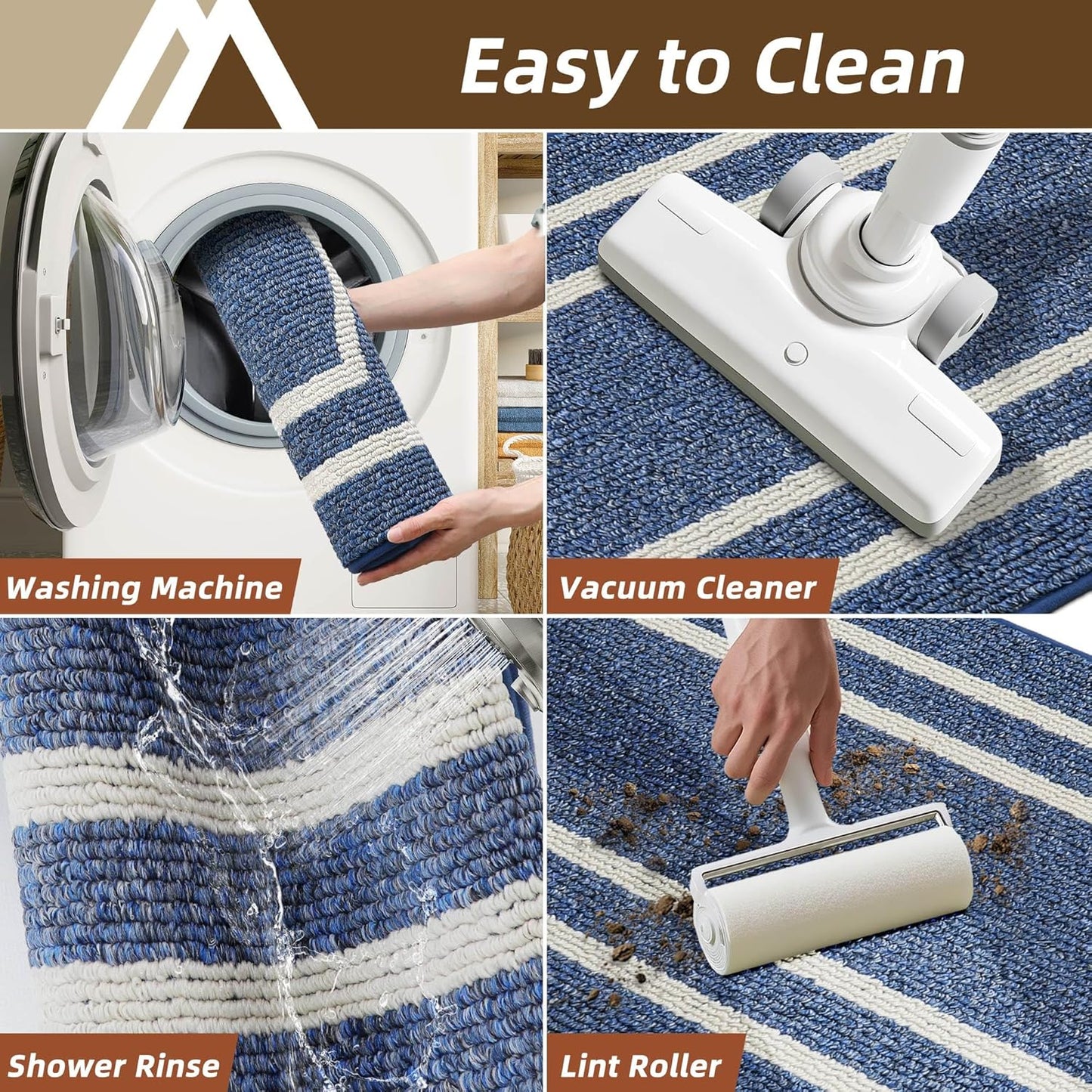 COSY HOMEER Long Kitchen Floor Mats for in Front of Sink Super Absorbent Kitchen Rugs and Mats 24"x79" Non-Skid Kitchen Mat Standing Mat Washable,Polypropylene,Blue,Frame