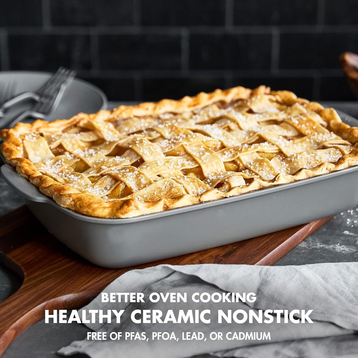 GreenPan Premiere Ovenware Healthy Ceramic Nonstick 13" x 9" Rectangular Baking Pan, Cast Aluminum Bakeware, Warp-Free, Oven and Broiler safe to 600F,Dishwasher Safe, PFAS-Free, Gray