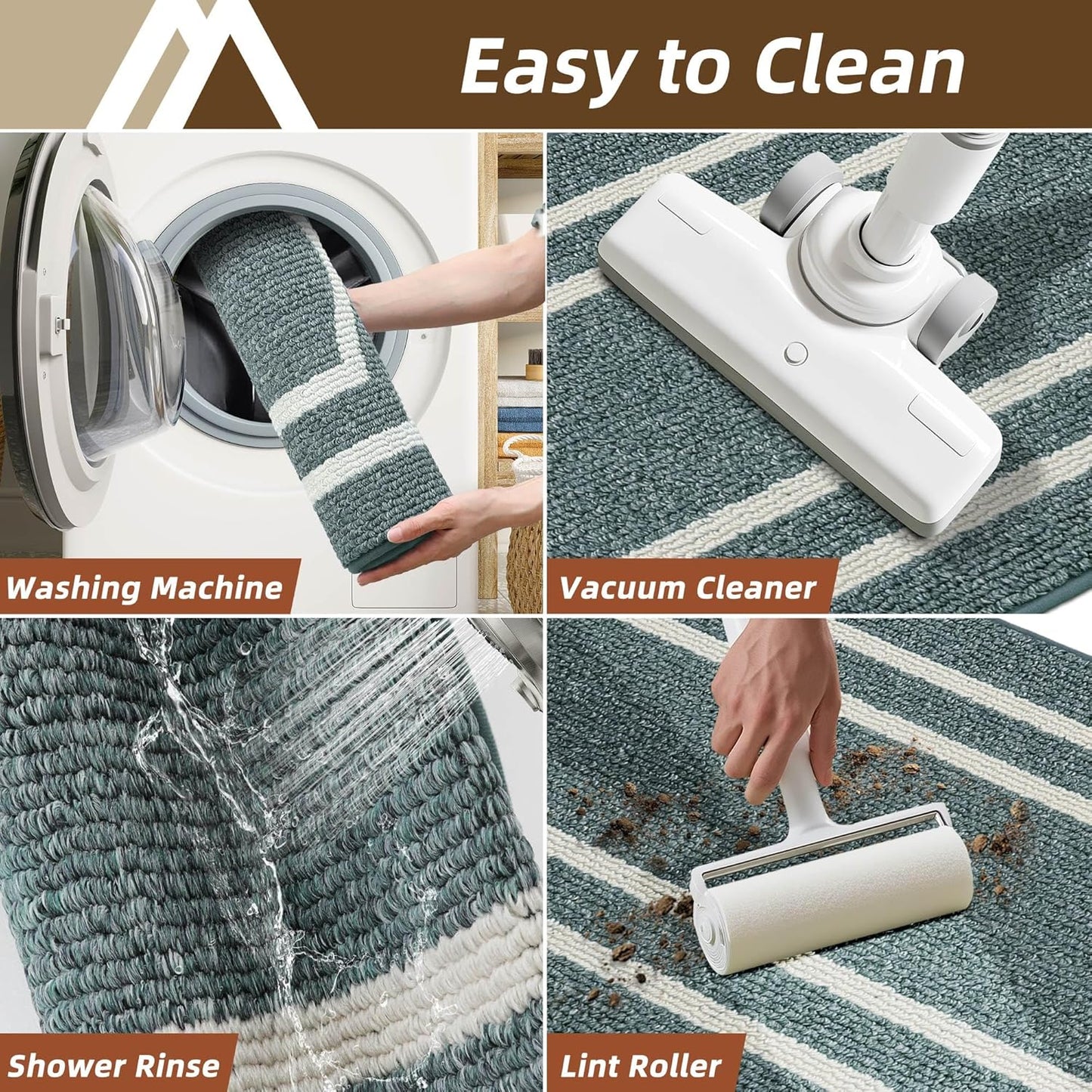 COSY HOMEER Kitchen Rugs and Mats Sets of 2PCS Non Slip Kitchen Mats for Floor Washable Kitchen Runner Stain Resistant Standing Mat for Kitchen,Sink,24"x48"+24"x59",Lake Blue