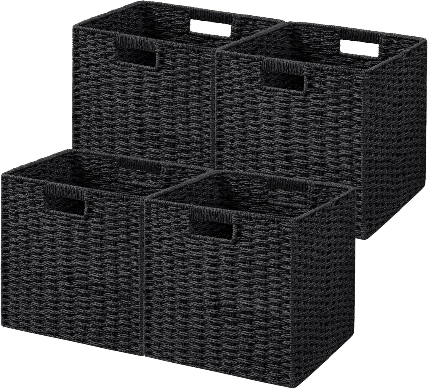 UBBCARE 4 Pack Wicker Basket, 11L×11H×10.5W inch Woven Paper Rope Storage Baskets for shelves, Foldable Cube Storage bin with Handle, Storage Basket for Organizing & Decor, Black