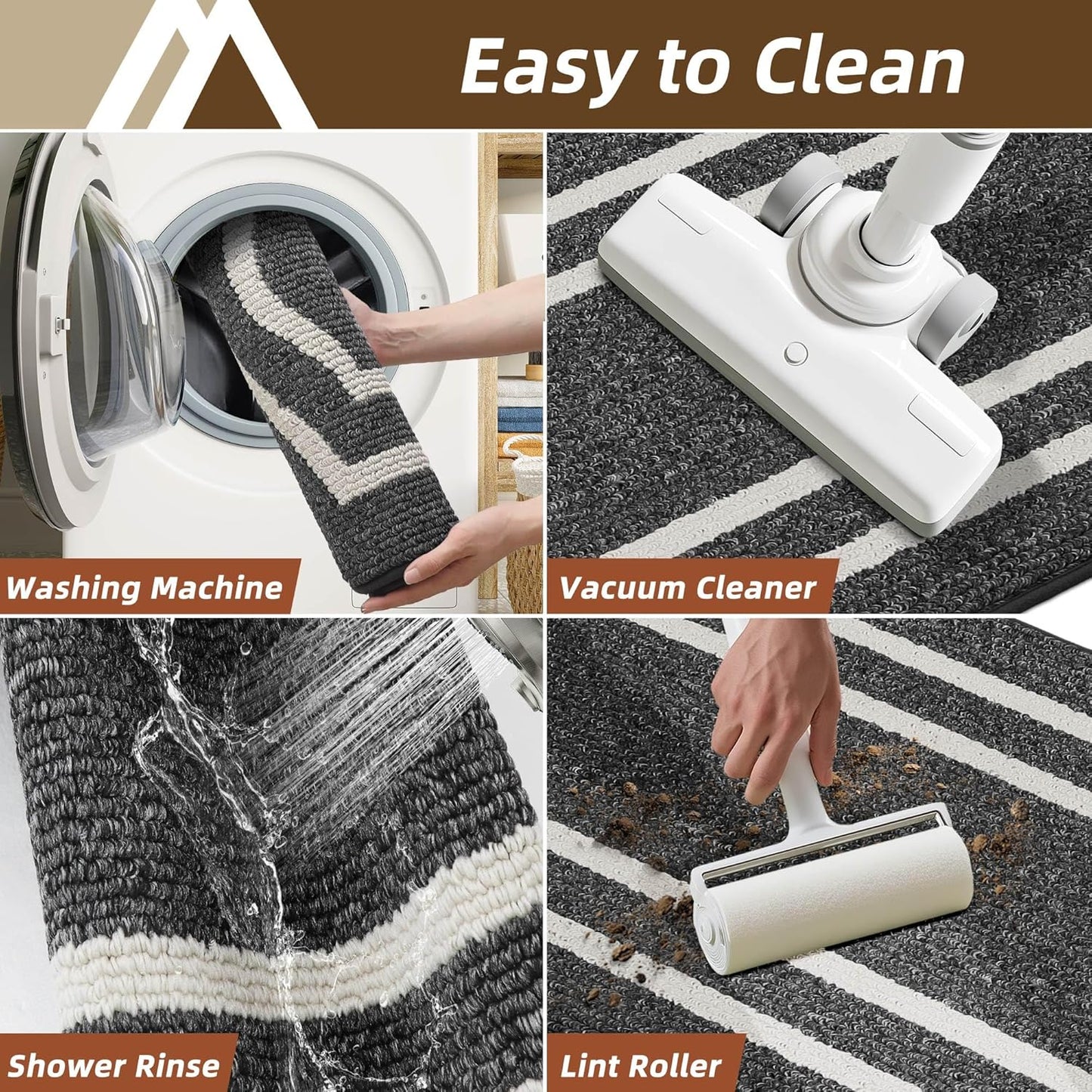 COSY HOMEER Kitchen Rugs and Mats Sets of 2PCS Non Slip Kitchen Mats for Floor Washable Kitchen Runner Stain Resistant Standing Mat for Kitchen,Sink,24"x48"+24"x59",Black