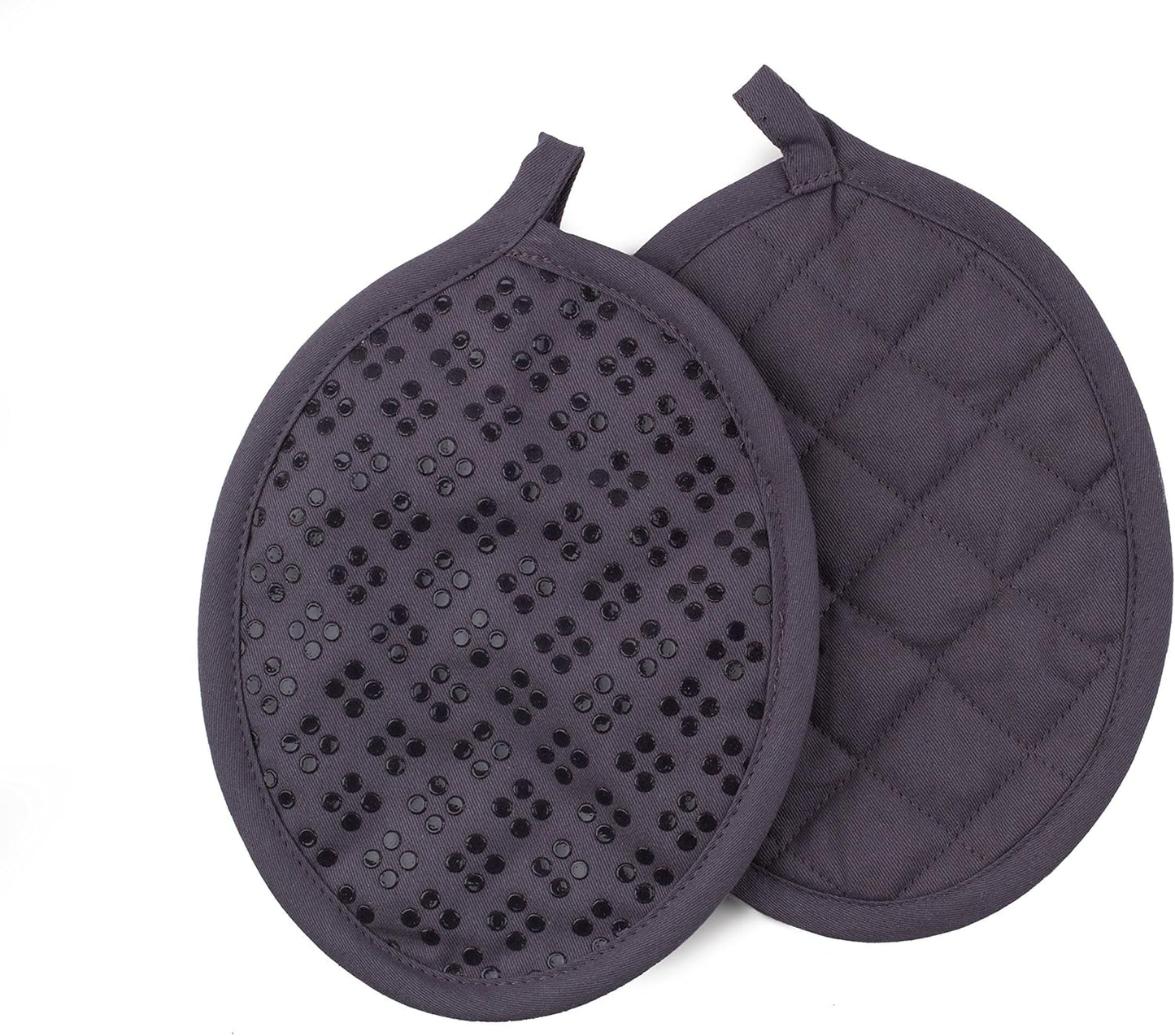 Sticky Toffee Oven Mitt and Pot Holder Set of 3 – Gray Non-Slip Kitchen Hot Pads and Mitts with Silicone Grip, 100% Cotton Shell, Oeko-Tex Cotton
