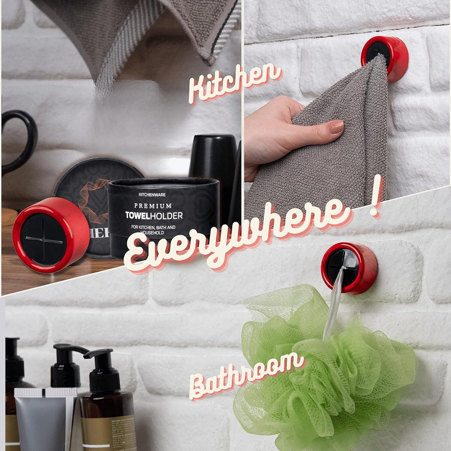 HEFA Towel Hooks, Towel Holder, Dish Towel Holder, Kitchen Organization, Kitchen Towel Hook, Kitchen Towel Holder, Hand Towel Holder, Kitchen Gadgets 8 Pack Eco, Fire Red